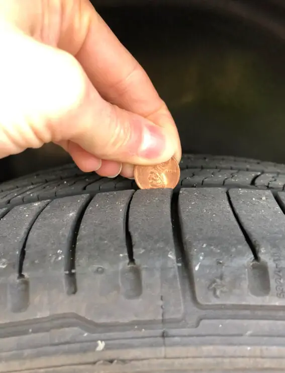 measure tire tread depth with a penny